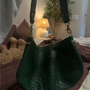 Clare V Moyen Messenger Evergreen Woven Zig Zag